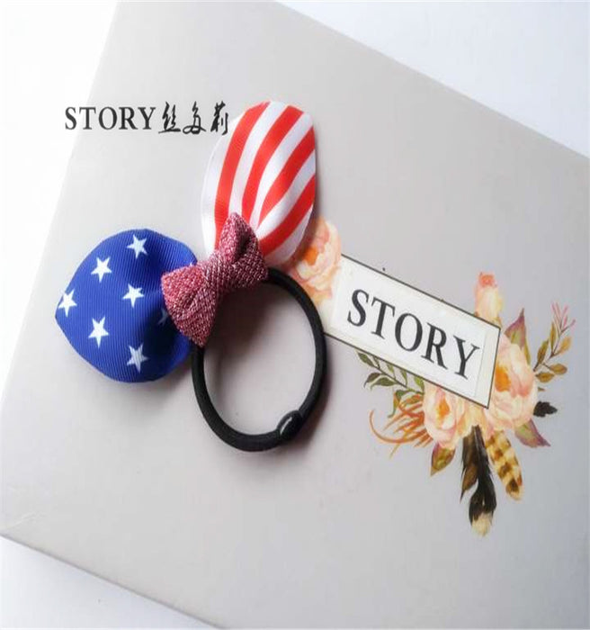 Wholesale 4th of July Independence Day Rabbit Ears Striped Star Bow Headband MOQ≥2 JDC-HS-Yibaif001