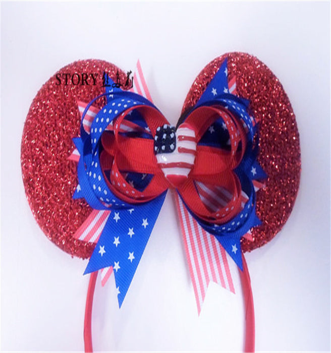 Wholesale 4th of July Independence Day Kids Striped Star Heart Bow Headband MOQ≥2 JDC-HD-Yibaif001