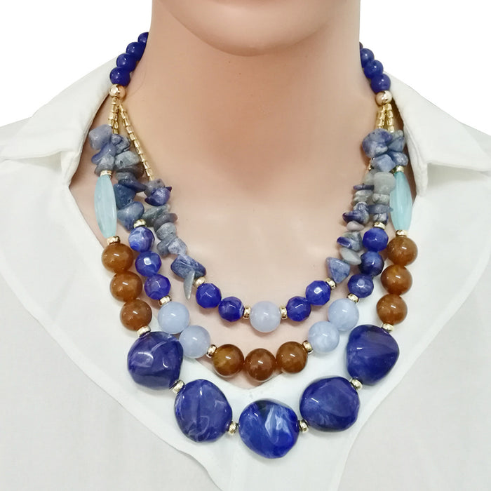 Wholesale jewelry necklace exaggerated two-color beaded multi-layer collarbone chain JDC-NE-TC290