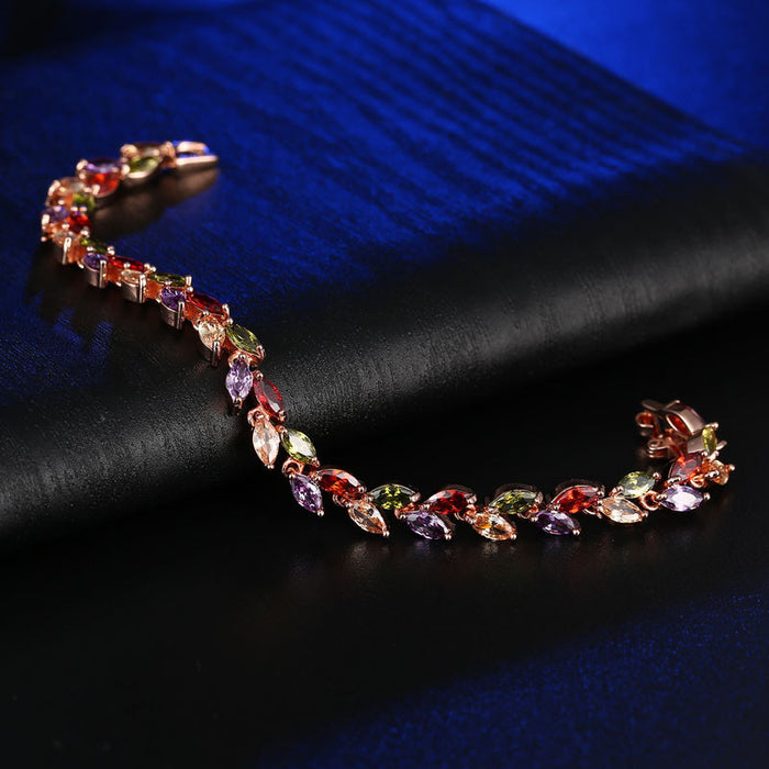 Jewelry WholesaleWholesale colorful crystal willow leaf copper zircon bracelet MOQ≥2 JDC-BT-Kas003 Bracelet 卡诗 %variant_option1% %variant_option2% %variant_option3%  Factory Price JoyasDeChina Joyas De China