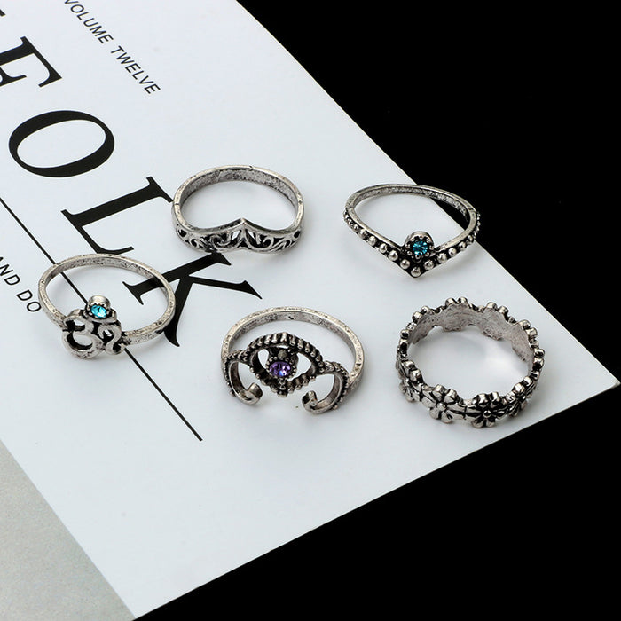 Jewelry WholesaleWholesale Vintage Crystal Hollow Flower Alloy Knuckle Ring Set JDC-RS-MoM001 Rings 陌茗 %variant_option1% %variant_option2% %variant_option3%  Factory Price JoyasDeChina Joyas De China