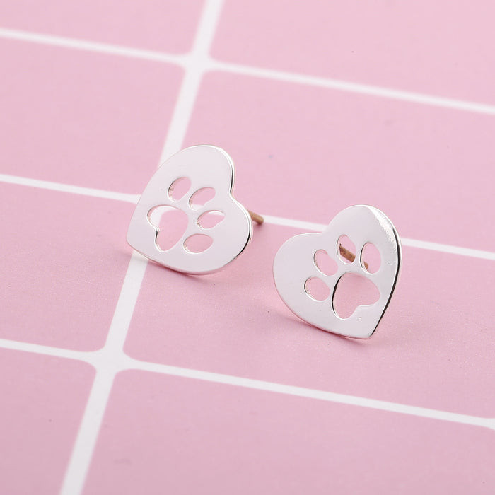 Wholesale Hollow Heart Pet Footprint Copper Earrings JDC-ES-SS006