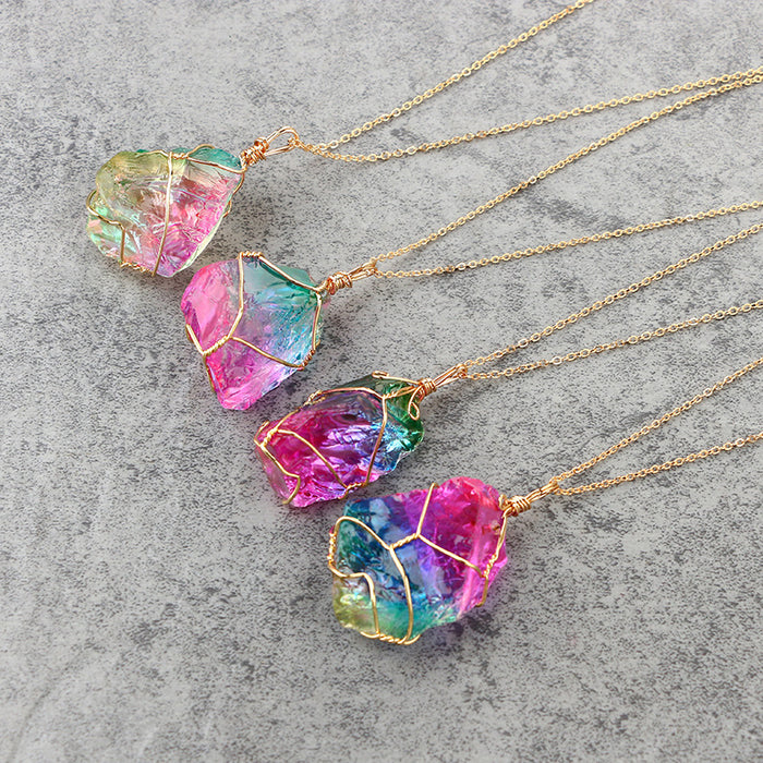 Wholesale Seven Colors Natural Raw Stone Winding Crystal Pendant Transparent Multicolor JDC-NE-LingG001