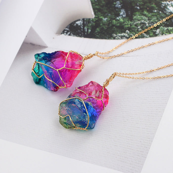 Wholesale Seven Colors Natural Raw Stone Winding Crystal Pendant Transparent Multicolor JDC-NE-LingG001