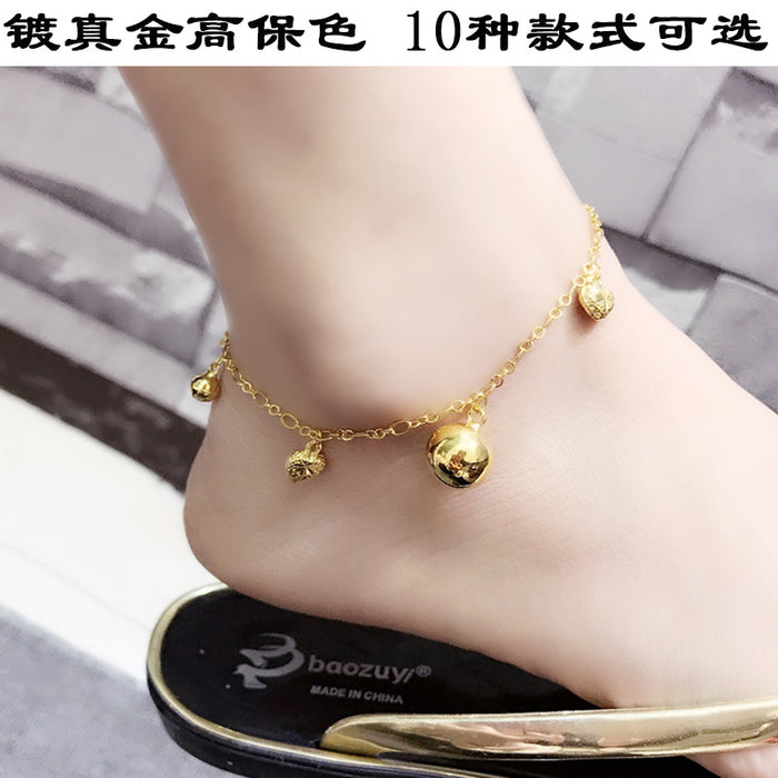 Jewelry WholesaleWholesale four leaf clover gold bell blessing Bag Gold Plated Anklet JDC-AS-Xsj002 Anklet 鑫饰界 %variant_option1% %variant_option2% %variant_option3%  Factory Price JoyasDeChina Joyas De China