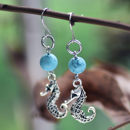 Jewelry WholesaleWholesale Seahorse Earrings Vintage Alloy Imitation Turquoise Pendant JDC-ES-Songx034 Earrings 淞香 %variant_option1% %variant_option2% %variant_option3%  Factory Price JoyasDeChina Joyas De China