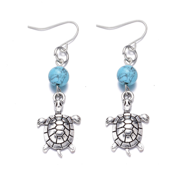 Wholesale Turtle Ear Hook Vintage Alloy Imitation Turquoise Pendant JDC-ES-Songx026