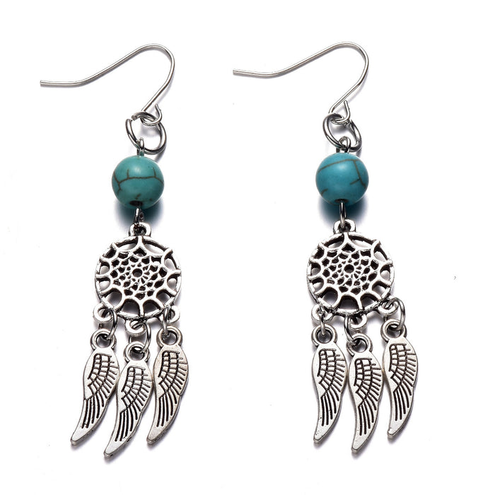 Wholesale Bohemian Pop Alloy Dream Catcher Feather Earrings JDC-ES-Songx023