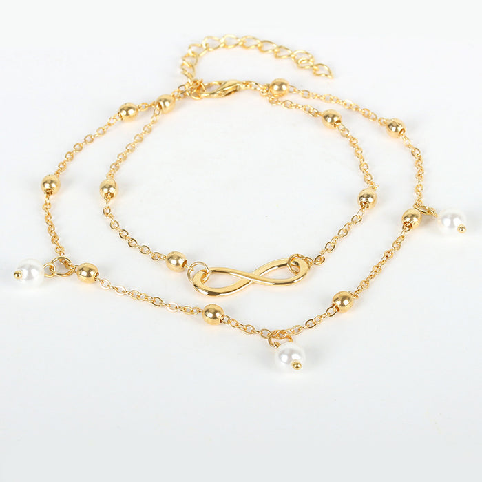 Jewelry WholesaleWholesale Pearl 8 Character Beach Anklet Hand Beaded JDC-AS-D015 Anklet 晴雯 %variant_option1% %variant_option2% %variant_option3%  Factory Price JoyasDeChina Joyas De China