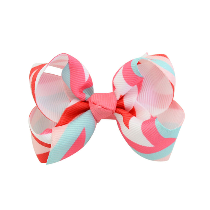 Wholesale 12 Colors Wave Print Striped Fishtail Bow Hair Clips MOQ≥2 JDC-HC-YL076