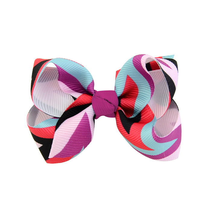 Wholesale 12 Colors Wave Print Striped Fishtail Bow Hair Clips MOQ≥2 JDC-HC-YL076