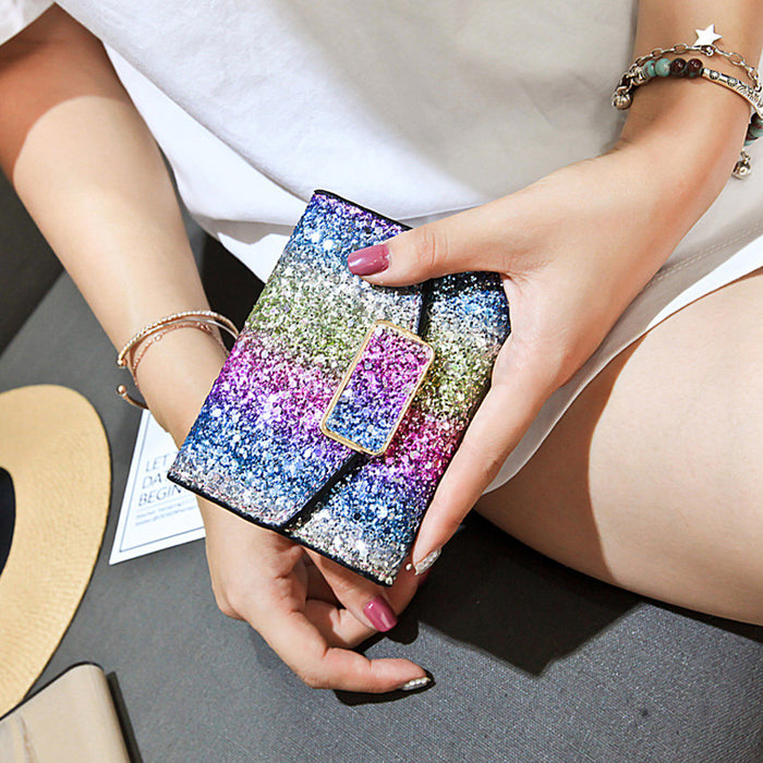 Wholesale Wallet PU Sequin Lock Trifold Clutch JDC-WT-Lude003