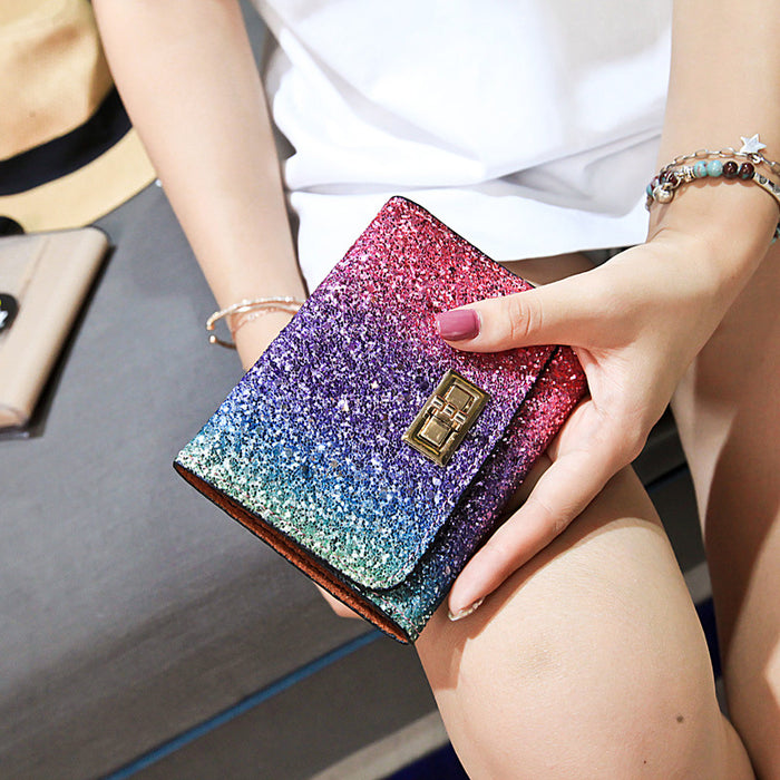 Wholesale Wallet PU Sequin Lock Trifold Clutch JDC-WT-Lude003