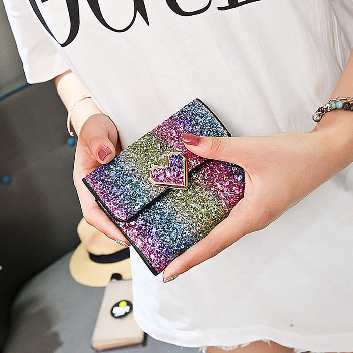 Wholesale Wallet PU Sequin Lock Trifold Clutch JDC-WT-Lude003