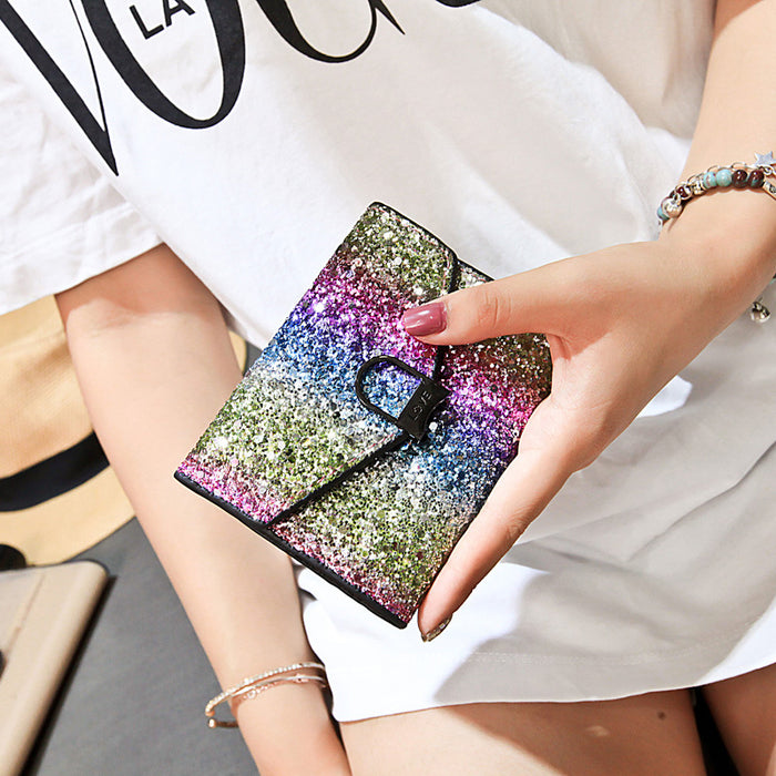 Wholesale Wallet PU Sequin Lock Trifold Clutch JDC-WT-Lude003