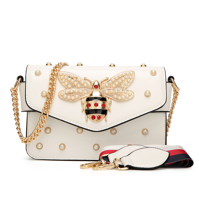 Wholesale Shoulder Bag PU Small Bee Shoulder Messenger Small Square Bag Pearl JDC-SD-Anmo003