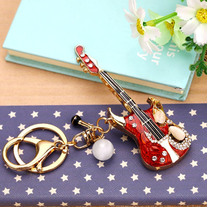 Wholesale Zinc Alloy Guitar Rhinestone Keychain JDC-KC-RYuan003