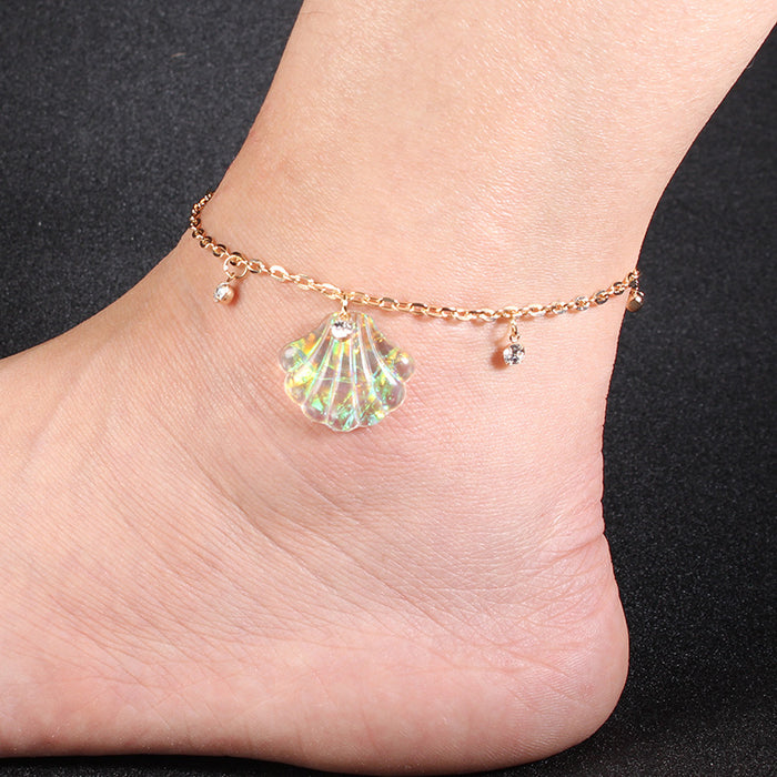 Jewelry WholesaleWholesale Resin Color Shell Diamond Anklet Large Scallop JDC-AS-Lingda006 Anklets 伶达 %variant_option1% %variant_option2% %variant_option3%  Factory Price JoyasDeChina Joyas De China