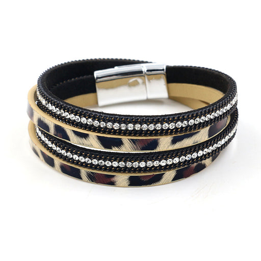 Jewelry WholesaleWholesale Leopard Print Double Circle Diamond PU Leather Magnetic Buckle Bracelet MOQ≥2 JDC-BT-KN003 Bracelet 酷牛 %variant_option1% %variant_option2% %variant_option3%  Factory Price JoyasDeChina Joyas De China