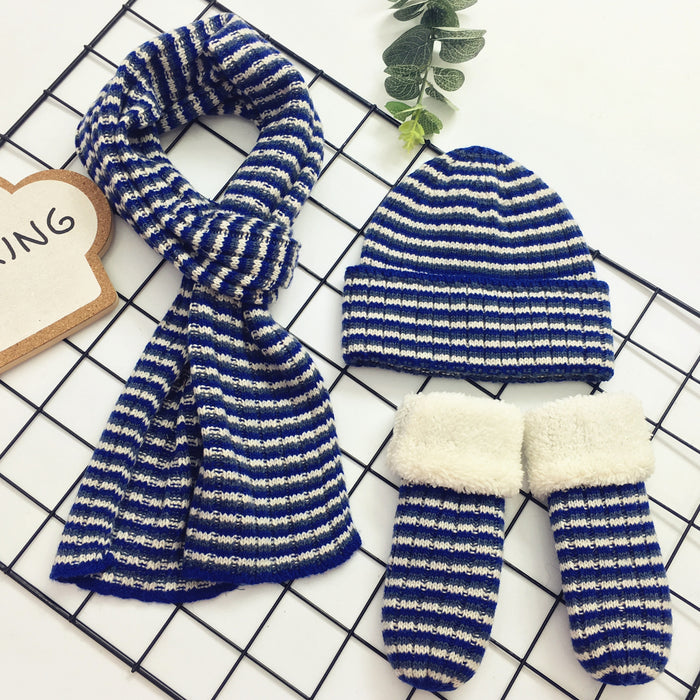 Wholesale Hat Acrylic Winter Kids Striped Warm Scarf Gloves 3 Piece Sets MOQ≥2sets JDC-FH-Xued002