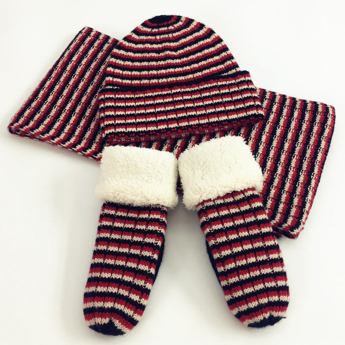 Wholesale Hat Acrylic Winter Kids Striped Warm Scarf Gloves 3 Piece Sets MOQ≥2sets JDC-FH-Xued002