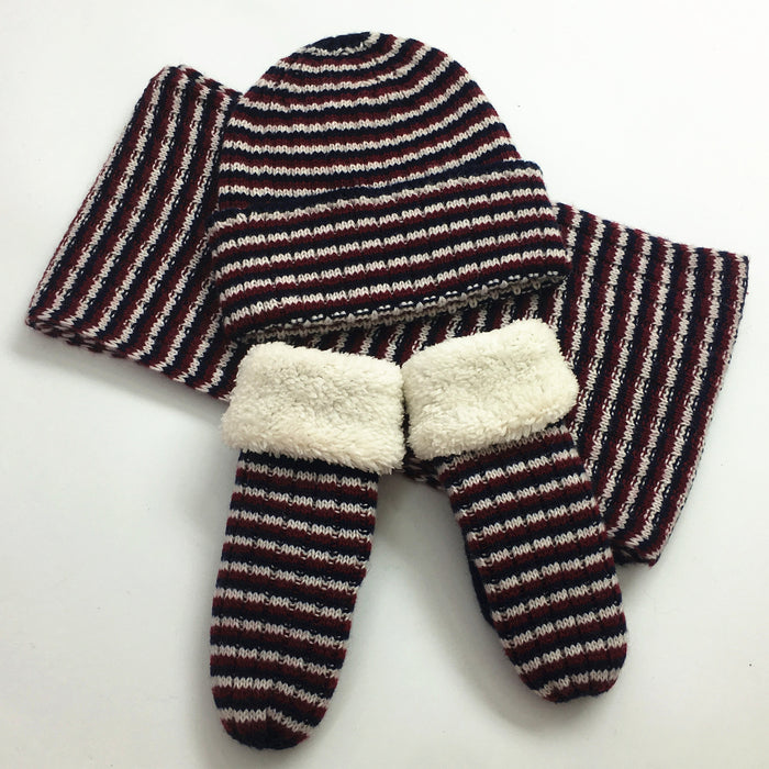 Wholesale Hat Acrylic Winter Kids Striped Warm Scarf Gloves 3 Piece Sets MOQ≥2sets JDC-FH-Xued002