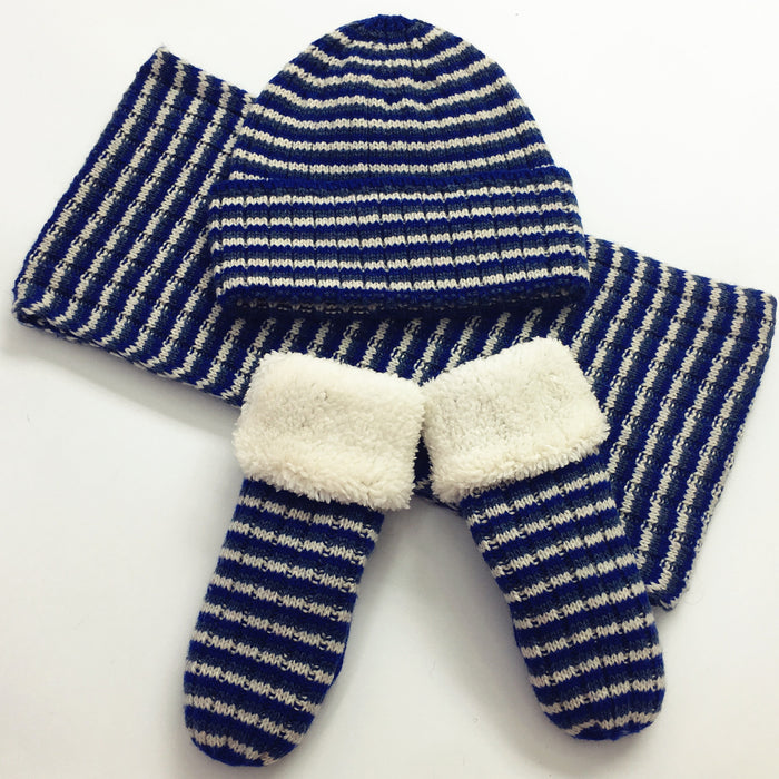 Wholesale Hat Acrylic Winter Kids Striped Warm Scarf Gloves 3 Piece Sets MOQ≥2sets JDC-FH-Xued002