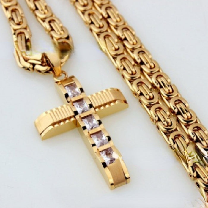 Wholesale Men's Jewelry Electroplating Gold With Diamond Cross Alloy Pendant  MOQ≥2 JDC-NE-Fhong001