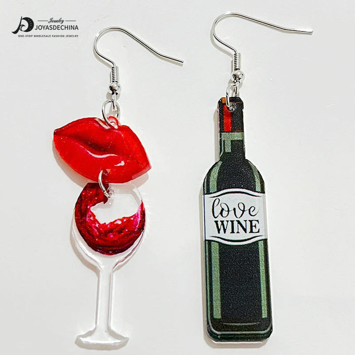 Wholesale Earrings Acrylic Fun Lips Red Wine Bottle High Heels 2 Pairs JDC-ES-HeYi086