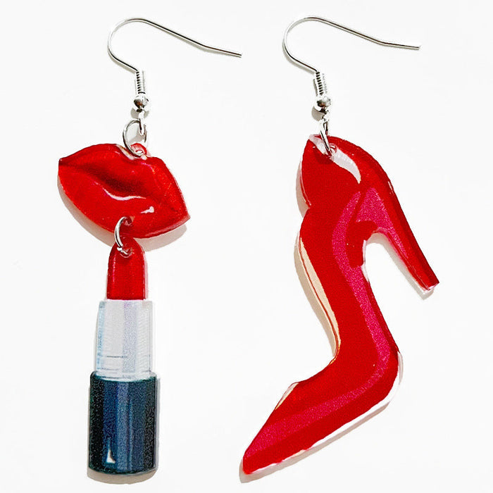 Wholesale Earrings Acrylic Fun Lips Red Wine Bottle High Heels 2 Pairs JDC-ES-HeYi086