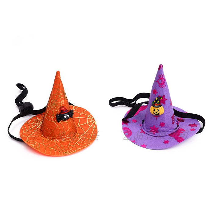 Wholesale Halloween Spider Web Witch Hat Elastic Headband Pet Pumpkin Hat Hair Accessories  MOQ≥2 JDC-HD-ShengX003