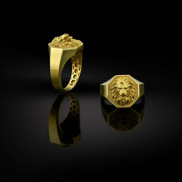 Wholesale 18K Gold Plated Lion Head Alloy Men's Ring JDC-RS-Saip023