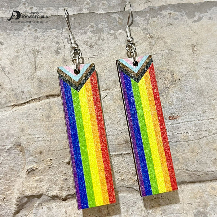 Wholesale Earrings Wooden Rainbow Love Heart Valentine Butterfly 2 Pairs JDC-ES-HeYi088