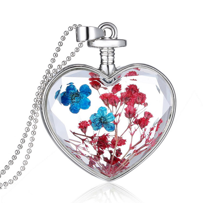 Jewelry WholesaleWholesale Heart Shaped Crystal Alloy Fashion Dried Flower Transparent Necklace JDC-NE-YinH010 Necklaces 颖皓 %variant_option1% %variant_option2% %variant_option3%  Factory Price JoyasDeChina Joyas De China