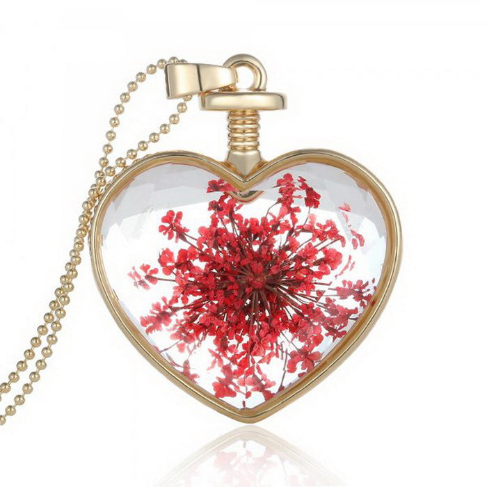 Jewelry WholesaleWholesale Heart Shaped Crystal Alloy Fashion Dried Flower Transparent Necklace JDC-NE-YinH010 Necklaces 颖皓 %variant_option1% %variant_option2% %variant_option3%  Factory Price JoyasDeChina Joyas De China