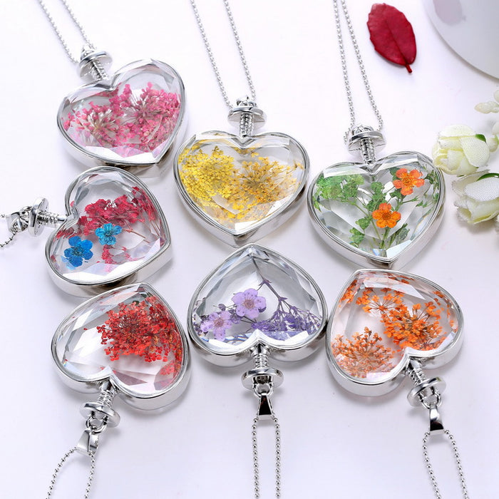 Jewelry WholesaleWholesale Heart Shaped Crystal Alloy Dried Flower Necklace JDC-NE-YinH002 Necklaces 颖皓 %variant_option1% %variant_option2% %variant_option3%  Factory Price JoyasDeChina Joyas De China