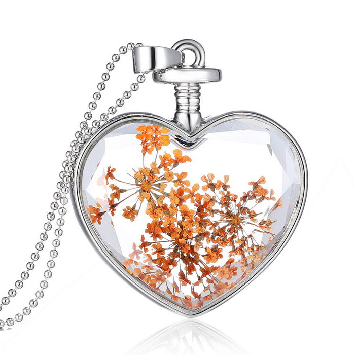 Jewelry WholesaleWholesale Heart Shaped Crystal Alloy Fashion Dried Flower Transparent Necklace JDC-NE-YinH010 Necklaces 颖皓 %variant_option1% %variant_option2% %variant_option3%  Factory Price JoyasDeChina Joyas De China