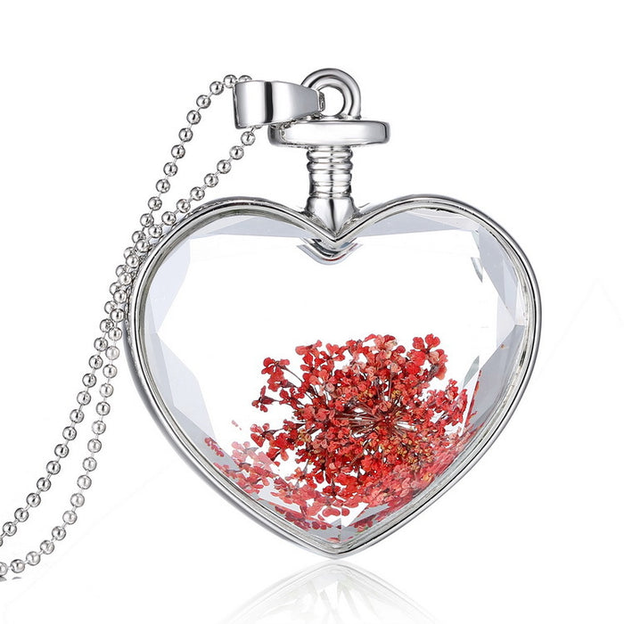 Jewelry WholesaleWholesale Heart Shaped Crystal Alloy Fashion Dried Flower Transparent Necklace JDC-NE-YinH010 Necklaces 颖皓 %variant_option1% %variant_option2% %variant_option3%  Factory Price JoyasDeChina Joyas De China