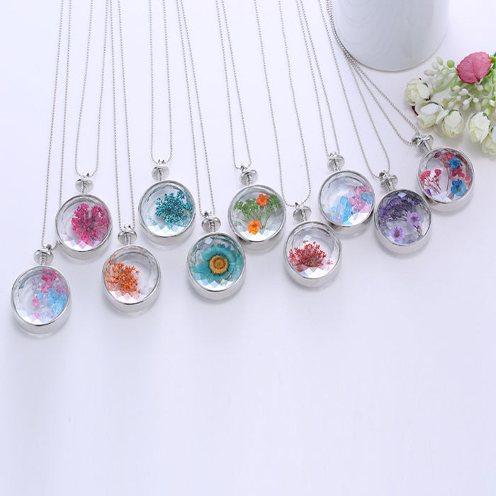 Jewelry WholesaleWholesale Round Crystal Gypsophila Dried Flower Alloy Necklace JDC-NE-YinH003 Necklaces 颖皓 %variant_option1% %variant_option2% %variant_option3%  Factory Price JoyasDeChina Joyas De China