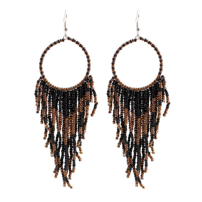 Jewelry WholesaleWholesale vintage vintage bohemian long rice bead tassel earrings JDC-ES-KaiQ003 Earrings 凯庆 %variant_option1% %variant_option2% %variant_option3%  Factory Price JoyasDeChina Joyas De China