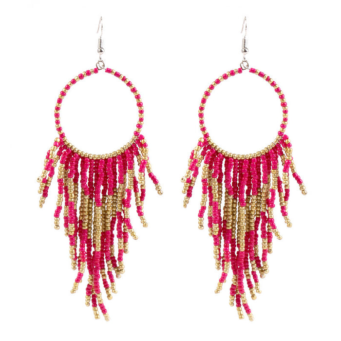 Jewelry WholesaleWholesale vintage vintage bohemian long rice bead tassel earrings JDC-ES-KaiQ003 Earrings 凯庆 %variant_option1% %variant_option2% %variant_option3%  Factory Price JoyasDeChina Joyas De China