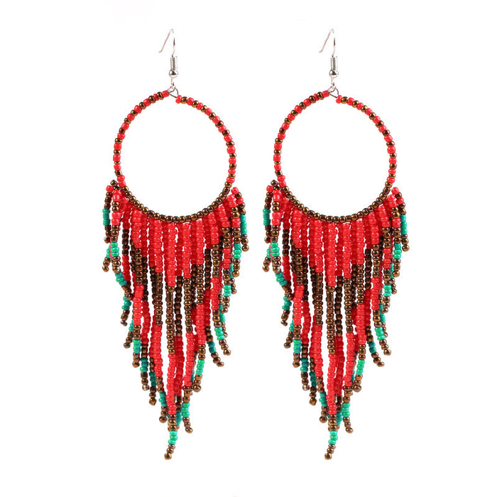 Jewelry WholesaleWholesale vintage vintage bohemian long rice bead tassel earrings JDC-ES-KaiQ003 Earrings 凯庆 %variant_option1% %variant_option2% %variant_option3%  Factory Price JoyasDeChina Joyas De China