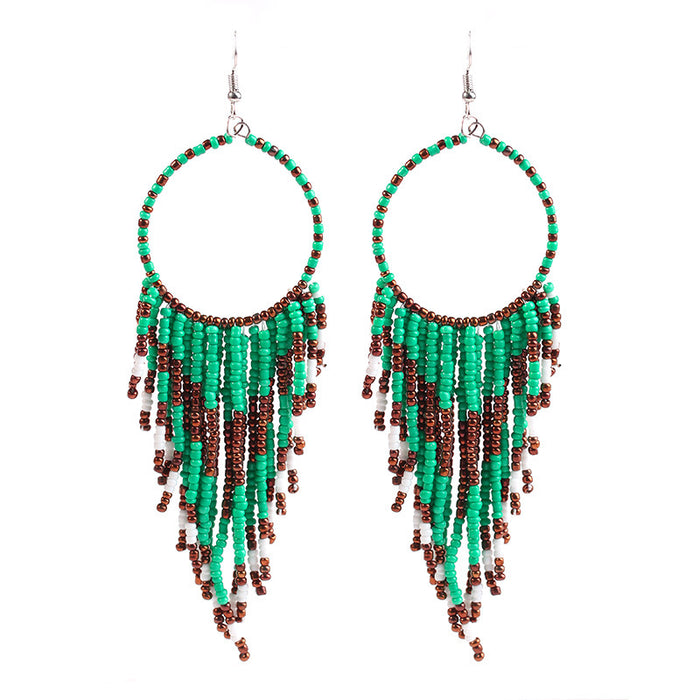 Jewelry WholesaleWholesale vintage vintage bohemian long rice bead tassel earrings JDC-ES-KaiQ003 Earrings 凯庆 %variant_option1% %variant_option2% %variant_option3%  Factory Price JoyasDeChina Joyas De China