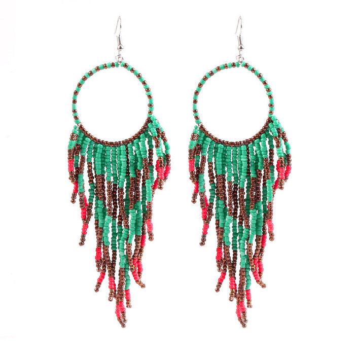 Jewelry WholesaleWholesale vintage vintage bohemian long rice bead tassel earrings JDC-ES-KaiQ003 Earrings 凯庆 %variant_option1% %variant_option2% %variant_option3%  Factory Price JoyasDeChina Joyas De China