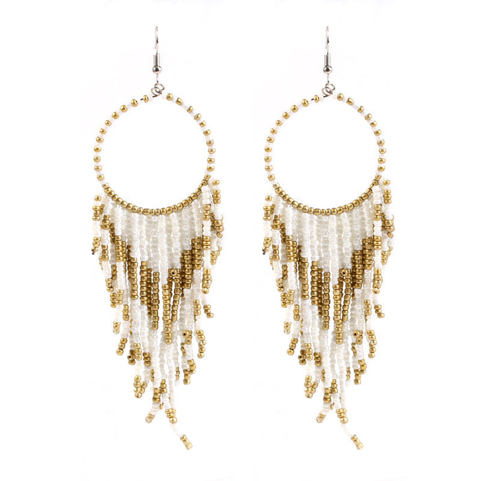 Jewelry WholesaleWholesale vintage vintage bohemian long rice bead tassel earrings JDC-ES-KaiQ003 Earrings 凯庆 %variant_option1% %variant_option2% %variant_option3%  Factory Price JoyasDeChina Joyas De China