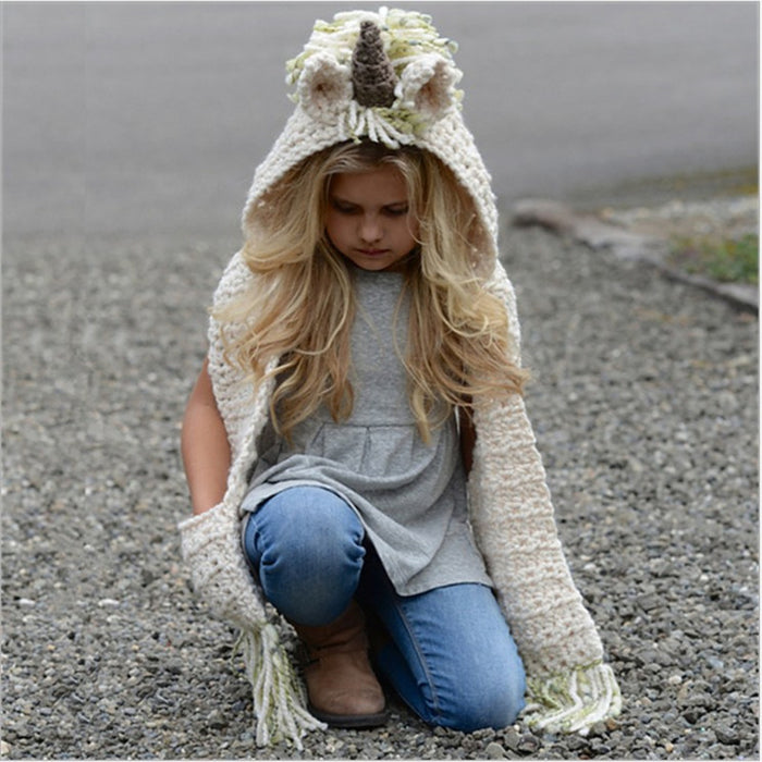 Wholesale Hat Acrylic Kids Unicorn Scarf Shawl Cape MOQ≥3 JDC-FH-Xianju002