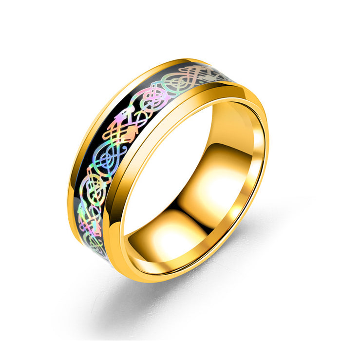 Wholesale Colorful Glare Dragon Pattern Stainless Steel Rings JDC-RS-TS098