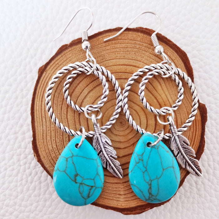 Wholesale Earrings Alloy Vintage Bohemian Turquoise 2 Pairs JDC-ES-HeYi091