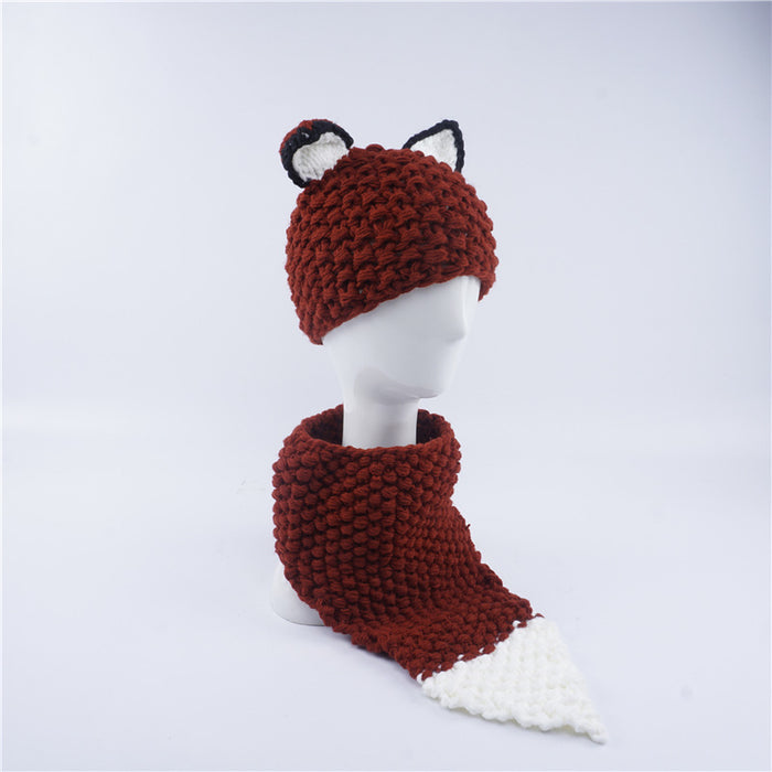 Wholesale Hat Wool Cute Fox Children's Scarf 2-piece Set MOQ≥3 JDC-FH-Xianju006