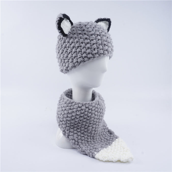 Wholesale Hat Wool Cute Fox Children's Scarf 2-piece Set MOQ≥3 JDC-FH-Xianju006